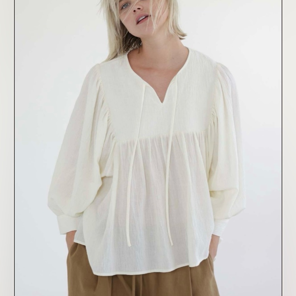 Amente boho cotton white quilted peasant top blouse - Picture 8 of 9